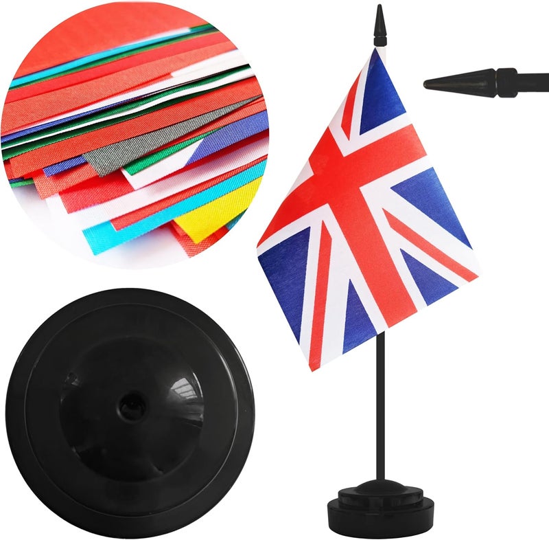 Yamiuo 2 Pack UK Desk Flag Set, Britain Desktop Small Miniature Table Office Flag with 12" Black Pole and Black Base, Offices, Classroom, Home, Festival Decoration (UK) - Image 3